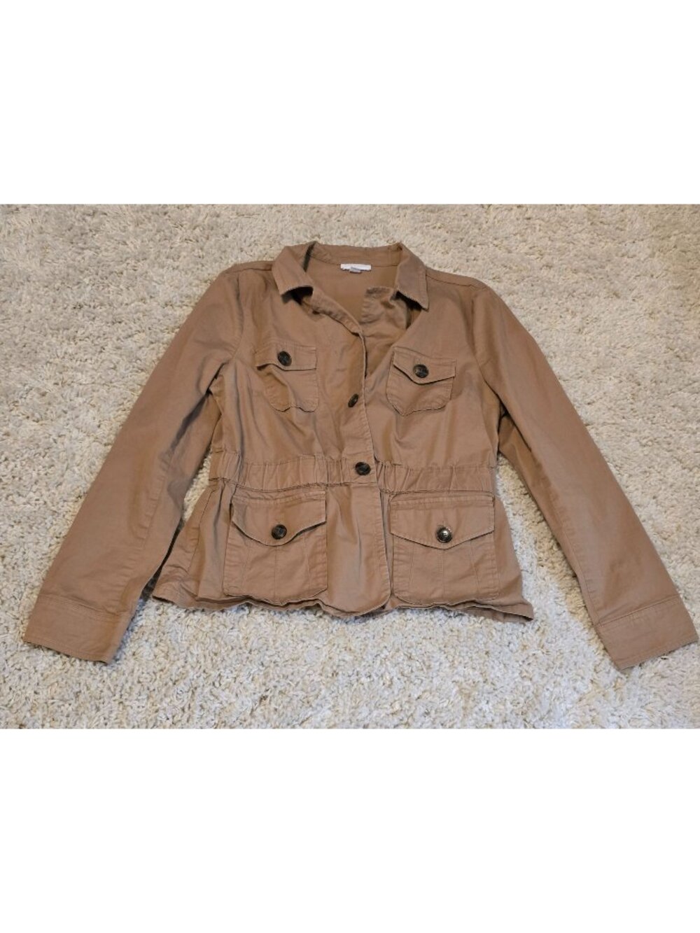 Charter Club Women's L Tan Safari Utility Jacket 4 Pocket Cotton Stretch